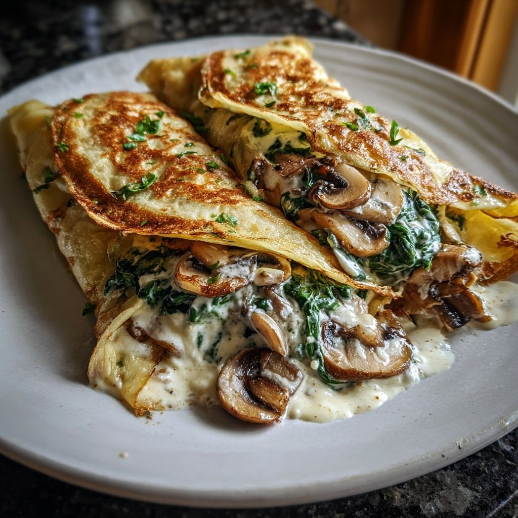 Valentine Dinner Spinach Mushroom Crepes